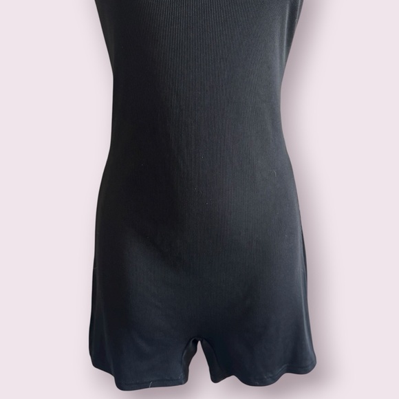 Women’s Black Ribbed Tank Romper - One-Piece Stretchy Lounge Basic, Size L - Picture 5 of 5